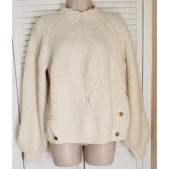 NWT MARC NEW YORK ANDREW MARC IVORY CABLE KNIT BUTTON ACCENT SWEATER XLARGE - Picture 1 of 10